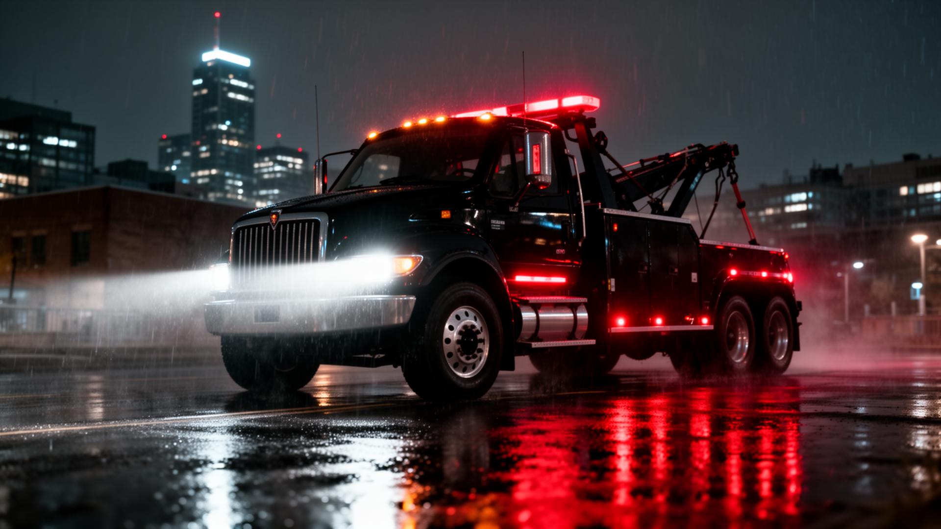 Dépanneuse Titan en intervention nocturne à Montréal
